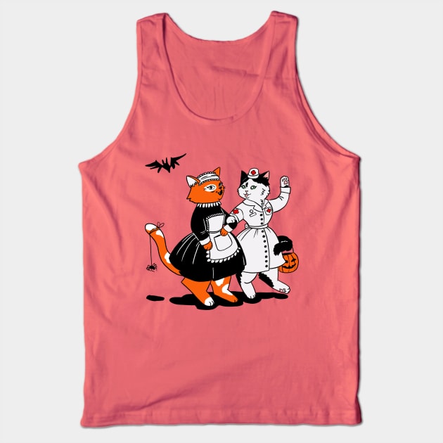 two cats in costumes nurse and maid trick and threats Tank Top by Vikki.Look